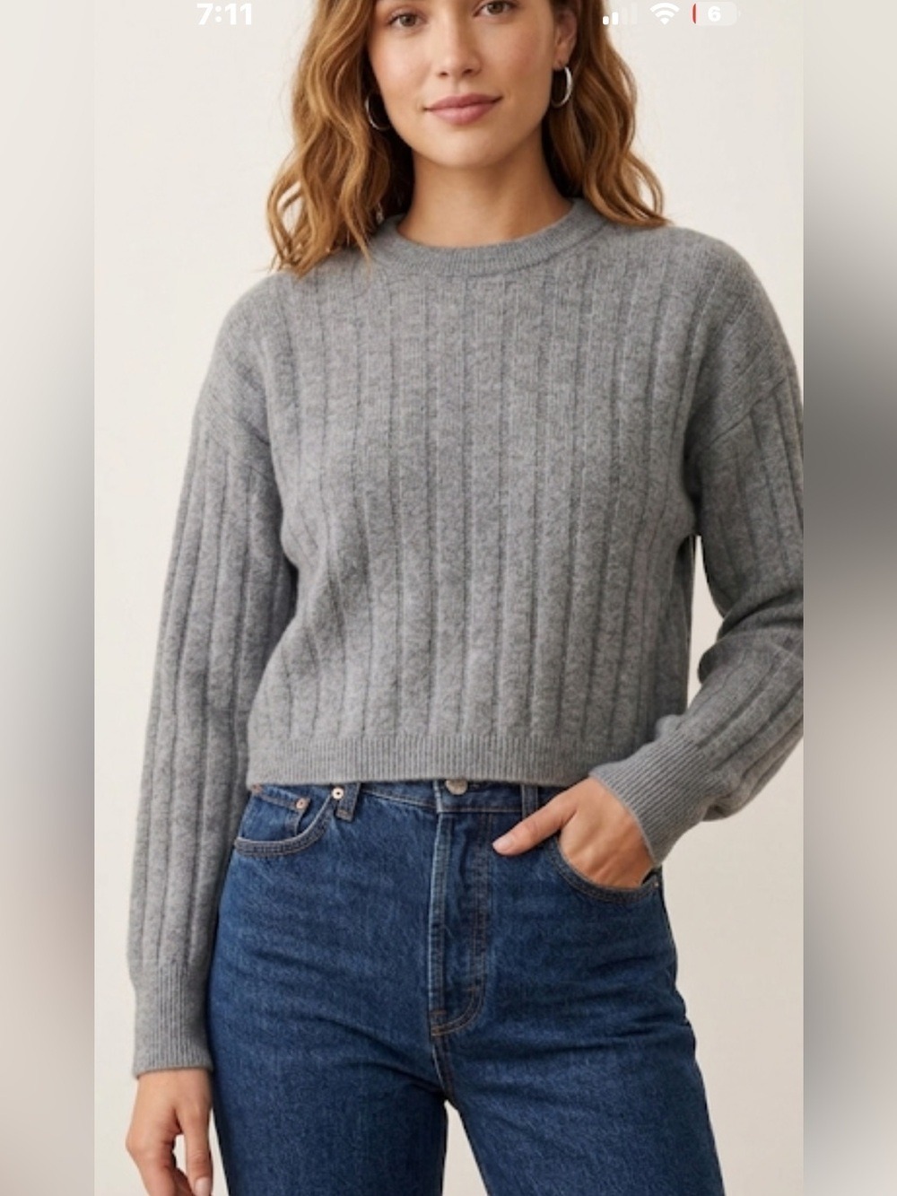 NAADAM Gray Ribbed Crewneck Sweater